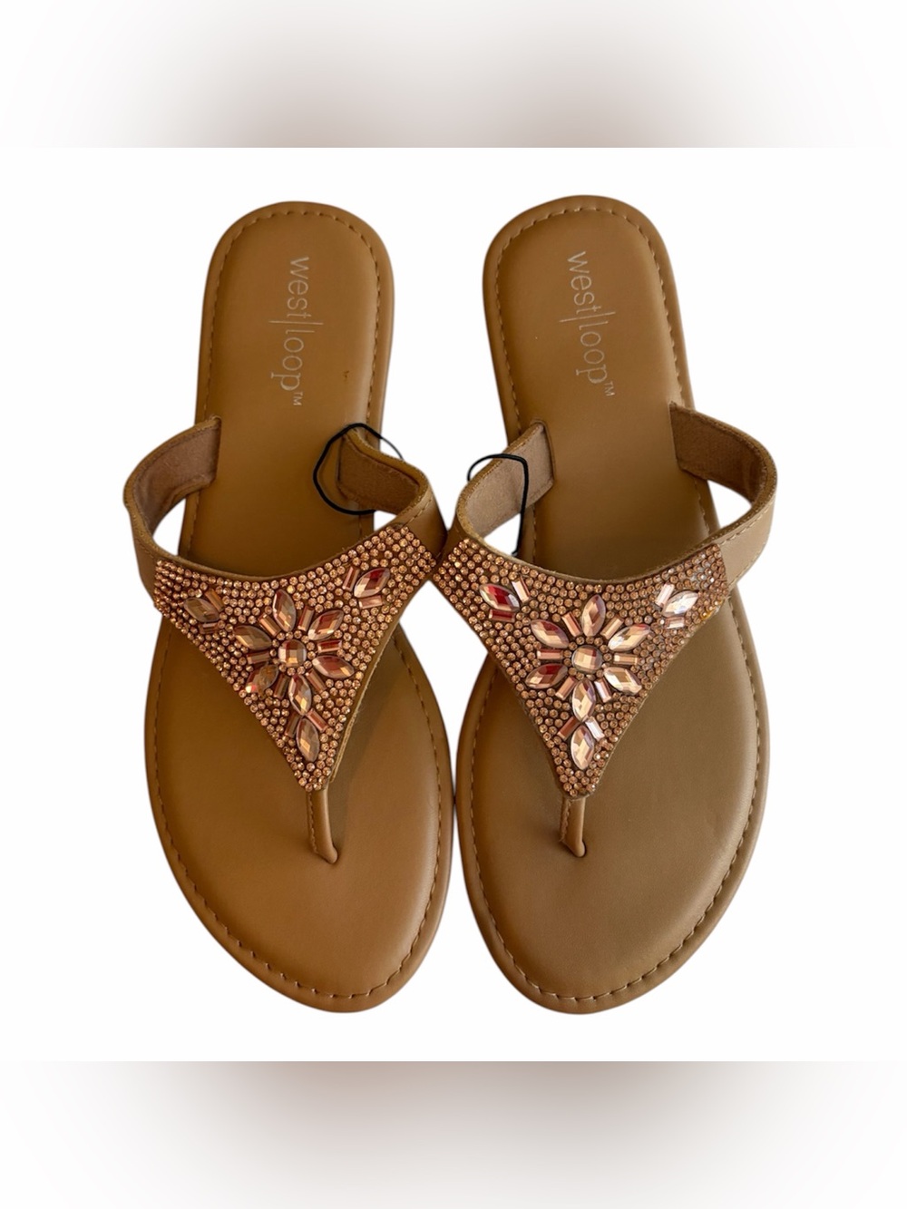 Rose Gold Bead Embellished Women's Sandals Size 5/6 Cusioned Insoles NEW